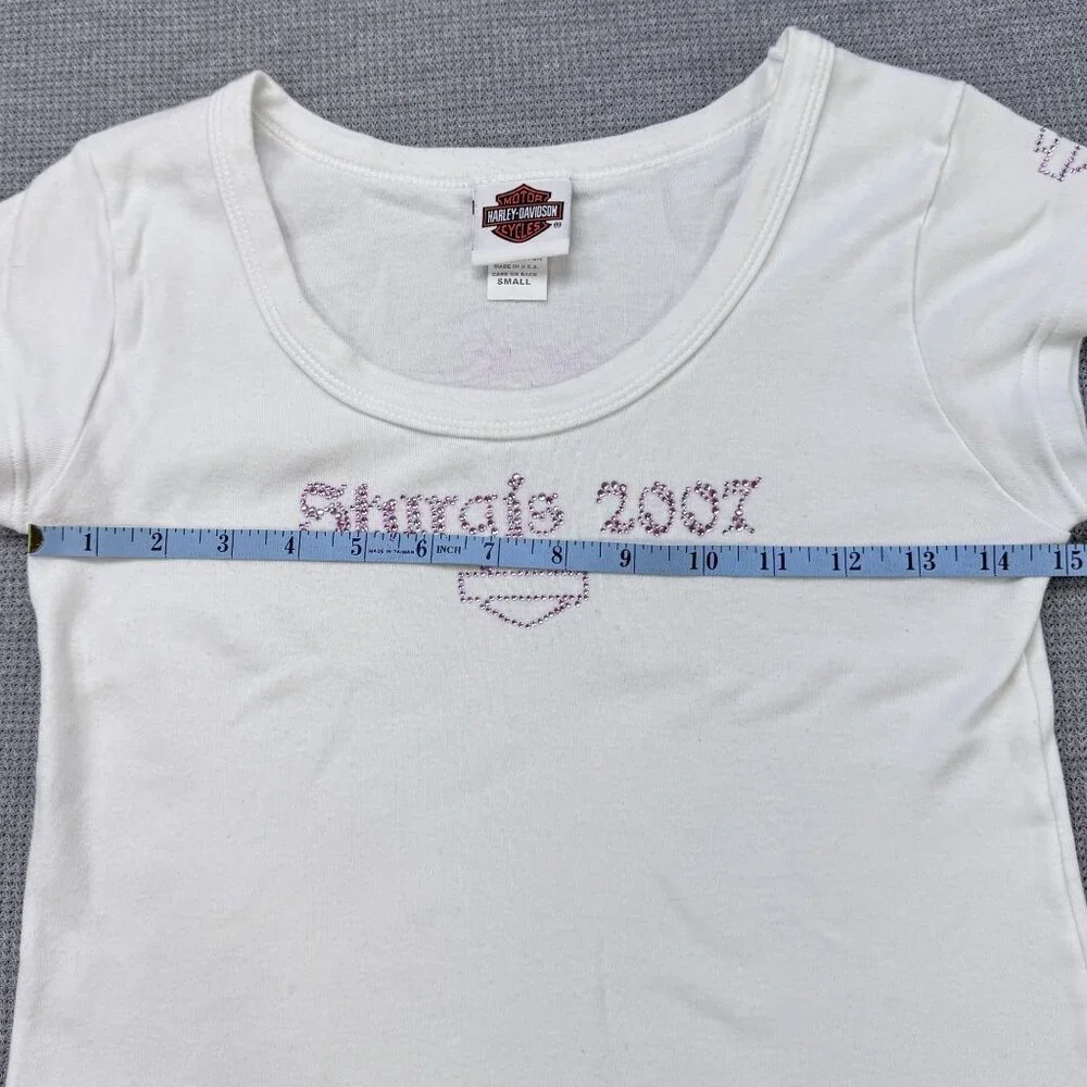 Harley-Davidson Womens White Sturgis 2007 T-Shirt Pink Rhinestone Logo Size S - Picture 11 of 15